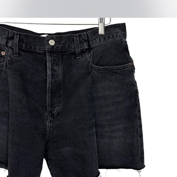 Agolde Black Jean Shorts pleated Distressed Cut-Off Hem - Picture 4 of 5